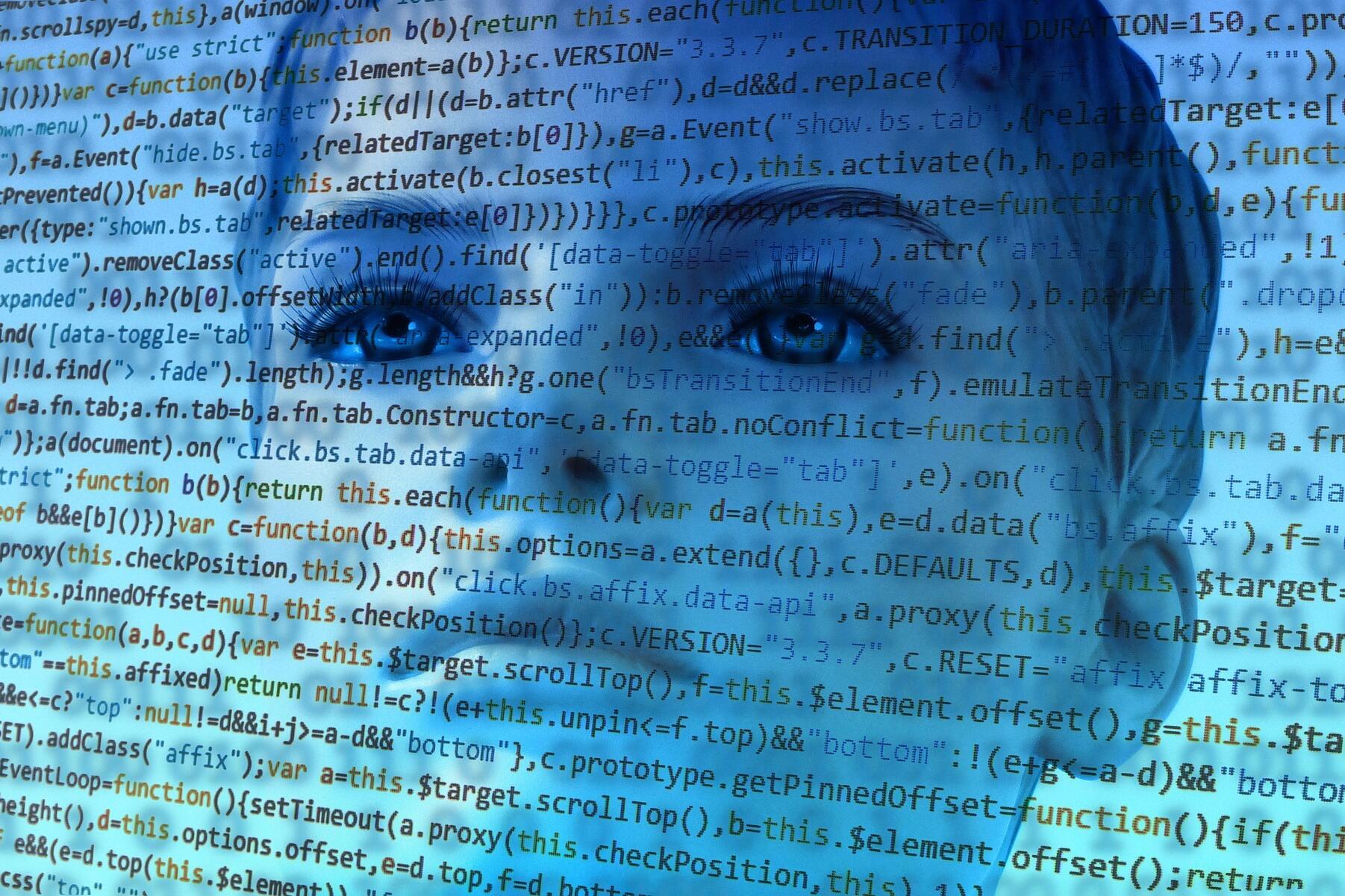 Gesicht, im Vordergrund Code