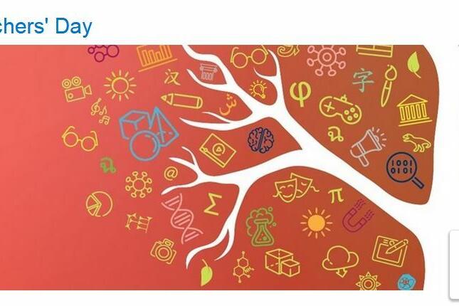 Stilisierter Baum mit Elementen an den Ästen, die Unterricht und Schule symbolisieren