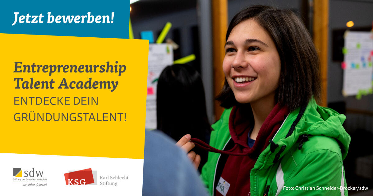 Foto von einer Oberstufenschülerin zur Bewerbung des Schülerstipendienprogramms Entrepreneurship Talent Academy.
