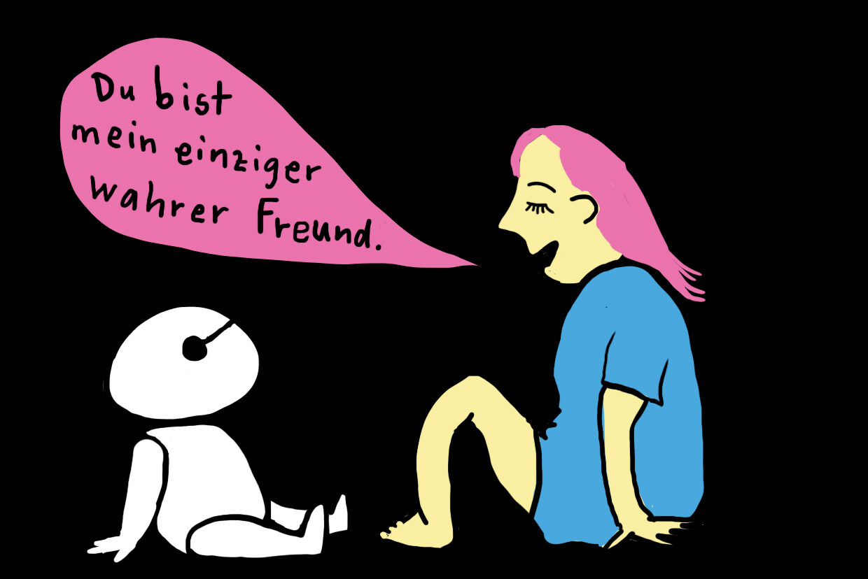 Comic:: Mädchen spricht mit Roboter
