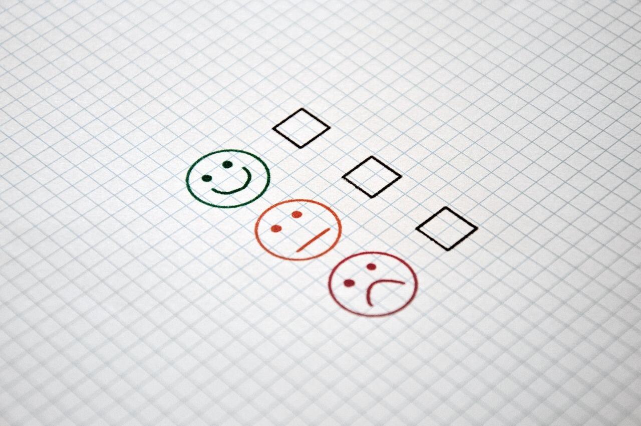 Glücklicher, neutraler und trauriger Smiley auf Rechenpapier
