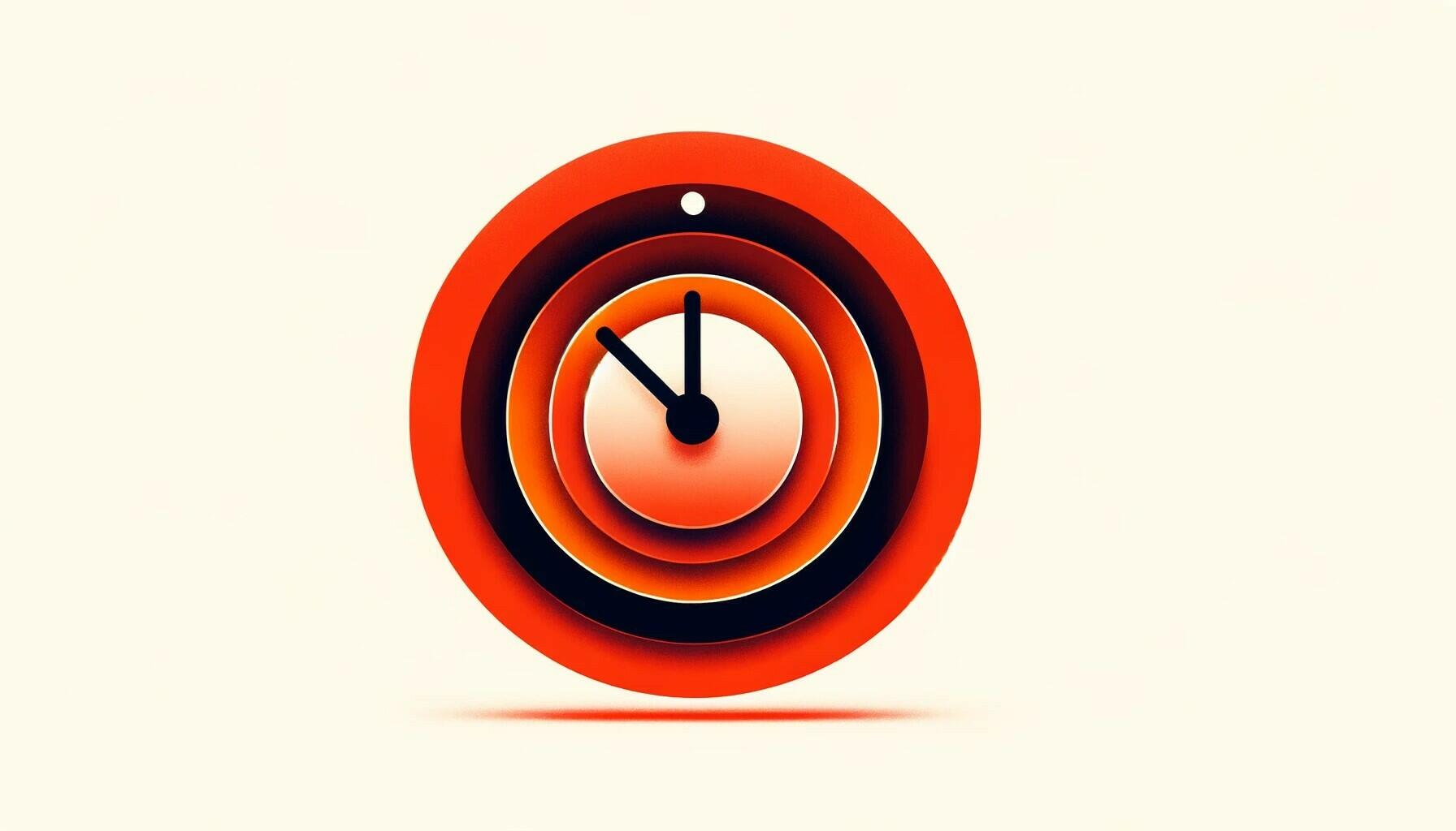 Visualisierung des Themas "Beipackzettel: Empfehlungen zur zeitlichen Umsetzung des Methodenkoffers" durch grafische Darstellung einer Uhr in rot-orange.