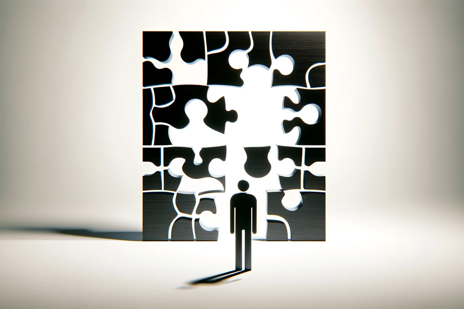 Visualisierung des Themas "Schwarz auf weiß: Werte, Ziele und Entscheidungen" durch die grafische Gestaltung eines Puzzles.