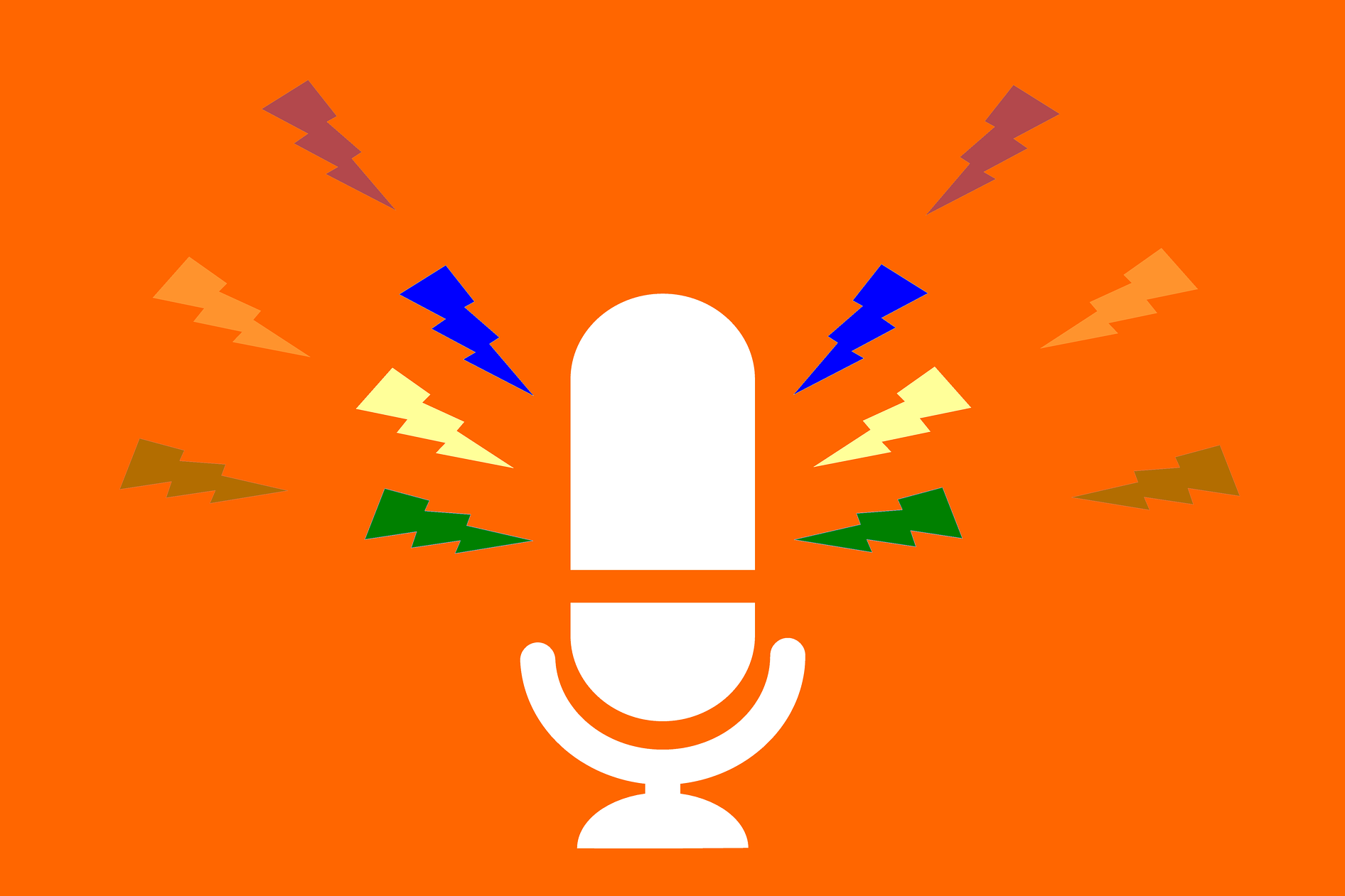 Grafischer Darstellung eines Mikrofons vor orangem Hintergrund.