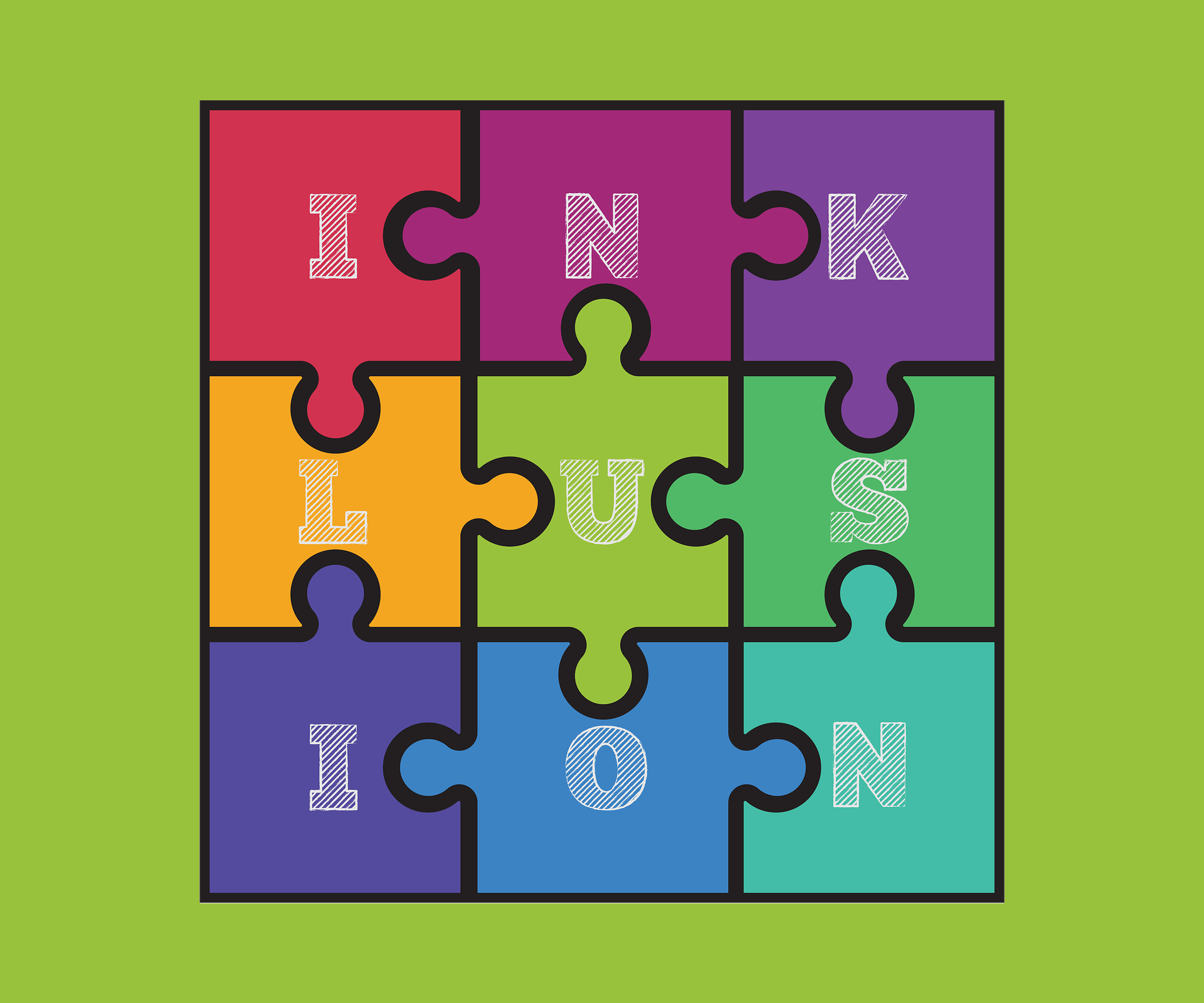 Puzzel mit Inklusion in Buchstaben