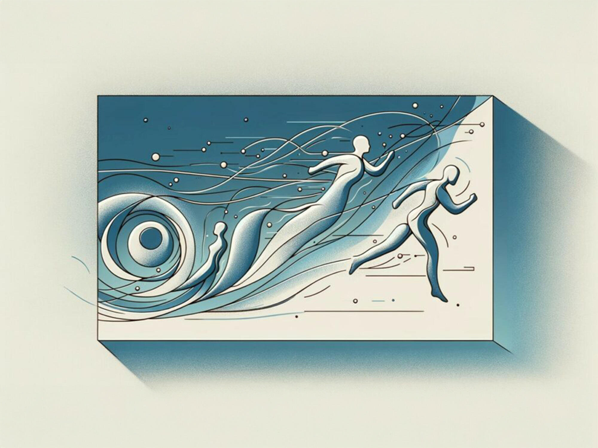 Visualisierung des Themas "Haltung bitte: Dynamisches Selbstbildung und Weiterentwicklung" durch grafische Darstellung von Personenumrissen im Bewegungsfluss.