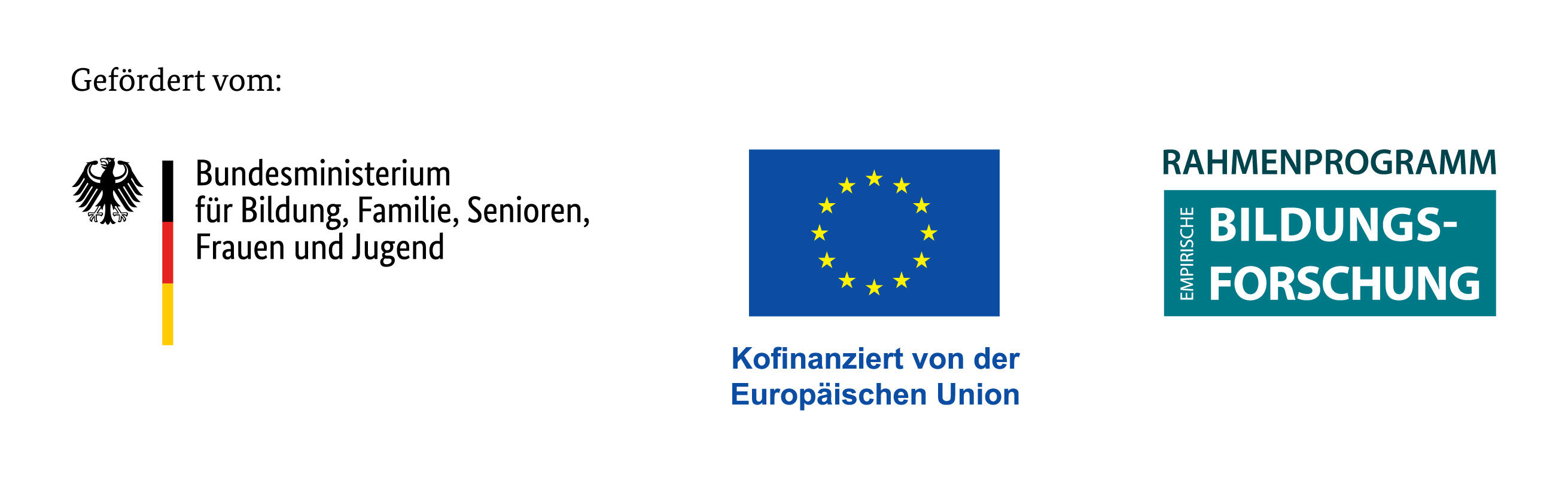 Logos BMBFSFJ, EU und Rahmenprogramm empirische Bildungsforschung