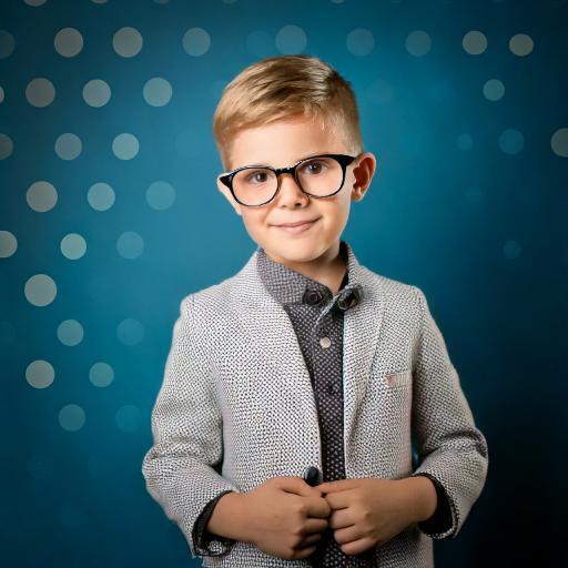 Blonder Junge mit Brille im Anzug