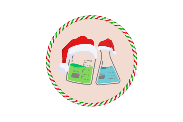 Reagenzgläser mit Weihnachtsmützen