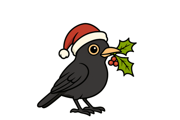 Amsel mit Mistelzweig