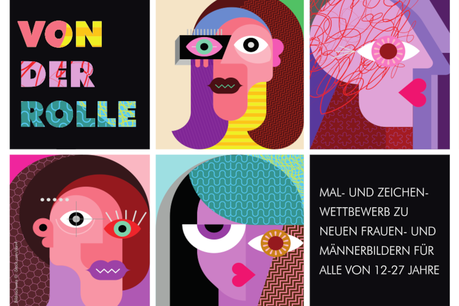 Flyer des Mal- und Zeichenwettbewerbs "Von der Rolle" des Online-Magazins LizzyNet.