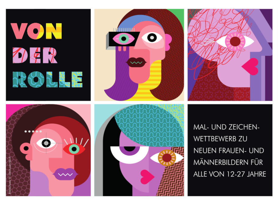 Flyer des Mal- und Zeichenwettbewerbs "Von der Rolle" des Online-Magazins LizzyNet.