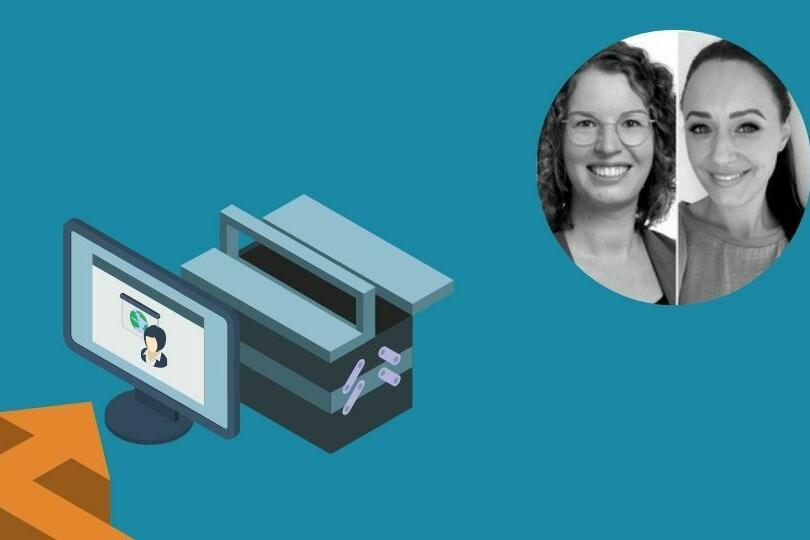 Workshopsymbol und die Referentinnen Lena Sielemann und Stephanie Apresjan