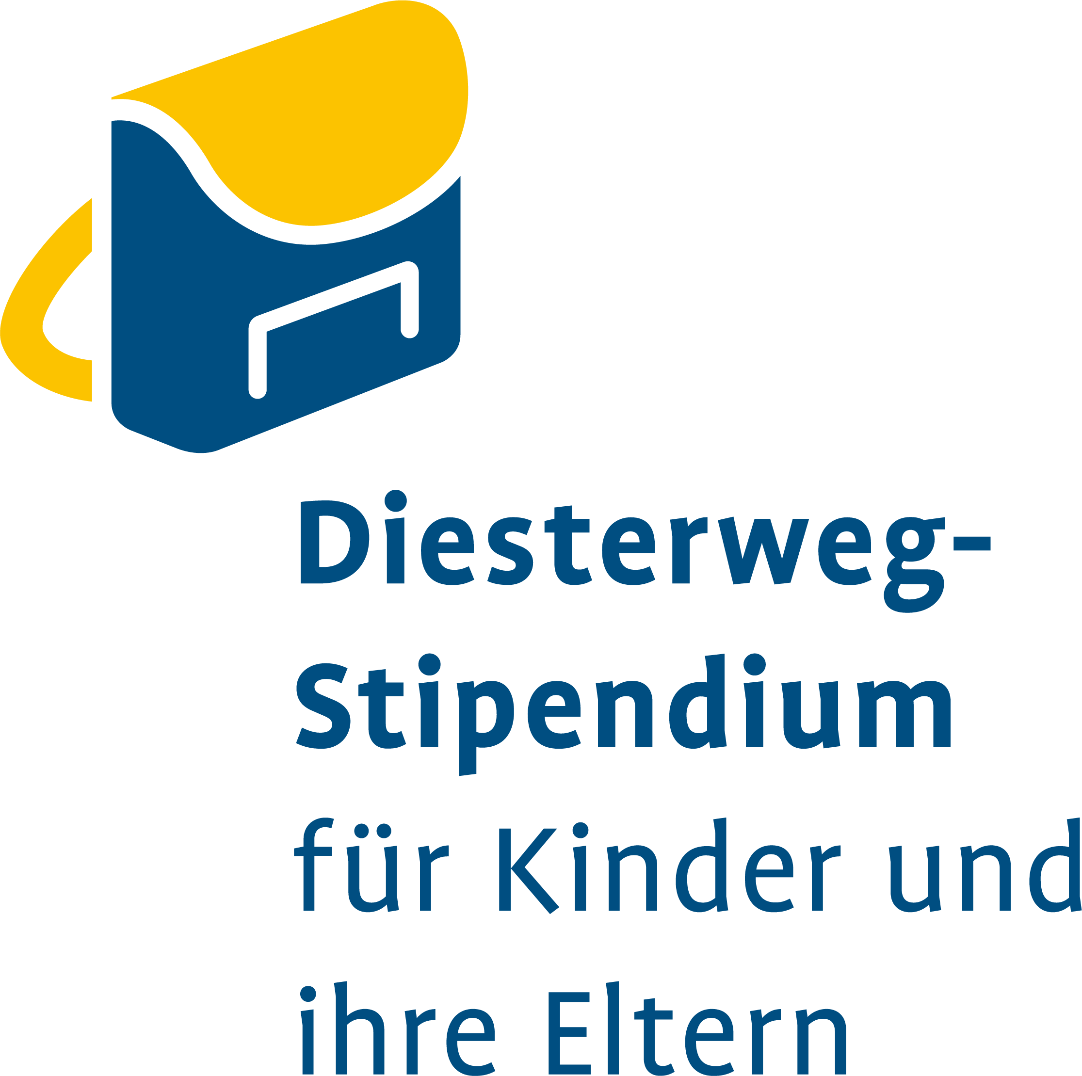 Das Logo des Diesterweg-Stipendiums für Kinder und ihre Eltern zeigt einen blauen Ranzen mit einem gelben Träger und Deckel.