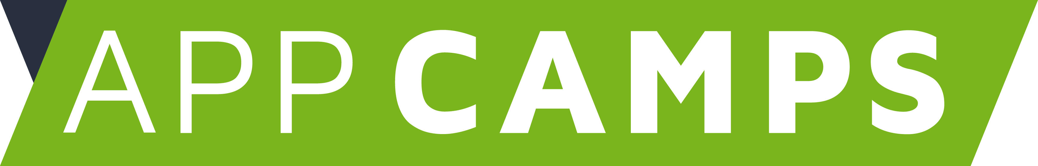 Logo von App Camps grüner Hintergrund mit weißer Schrift.