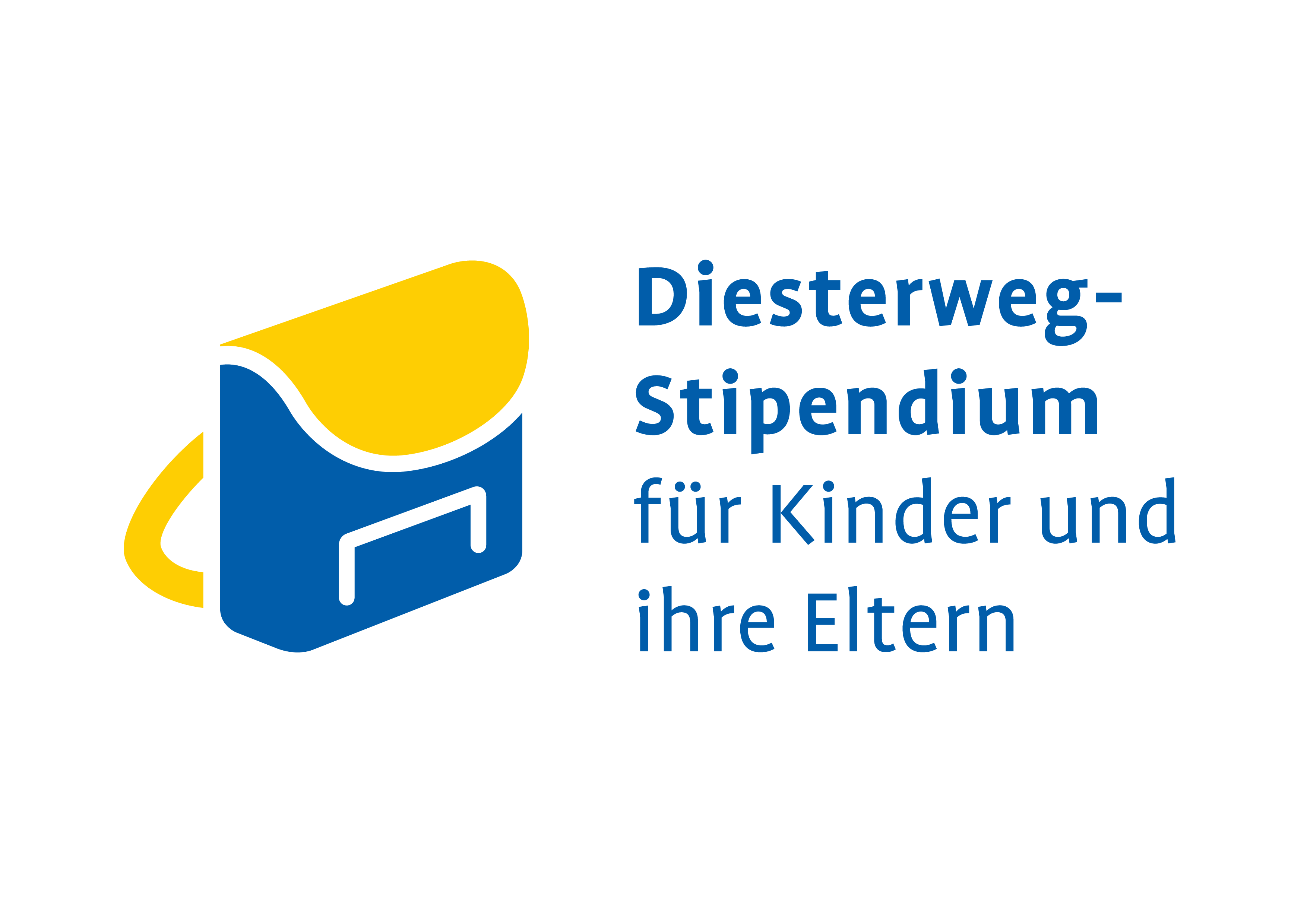 Das Logo des Diesterweg-Stipendiums für Kinder und ihre Eltern zeigt einen blauen Ranzen mit einem gelben Träger und Deckel.