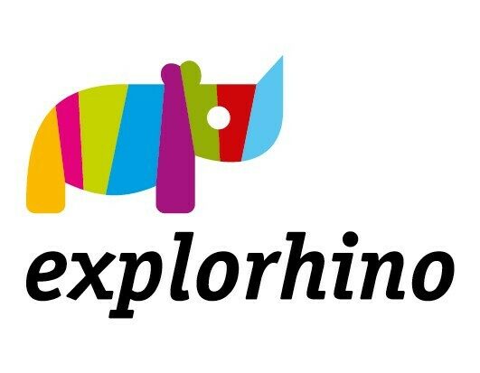 Ein kleines buntes Nashorn - das Logo des Schülerlabors explorhino