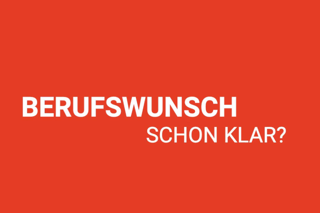 Ein roter Hintergrund mit der Aufschrift "Berufswunsch schon klar?".