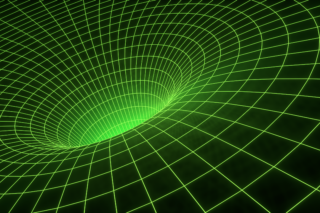 Grafische Darstellung eines Tunnels in schwarz-grün zur Veranschaulichung von Raum-Zeit-Licht.
