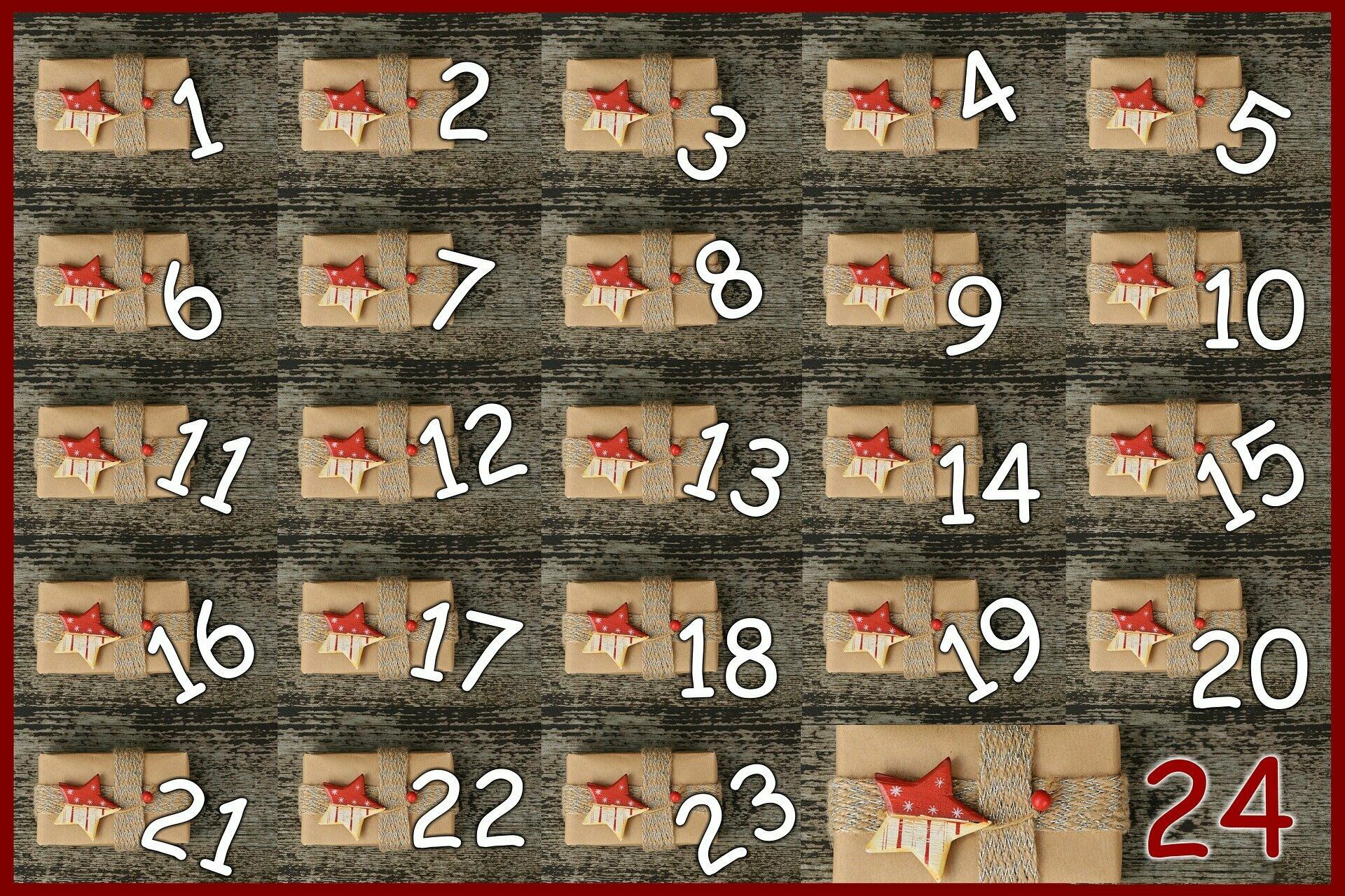 Ein Adventskalender mit 24 Päckchen.