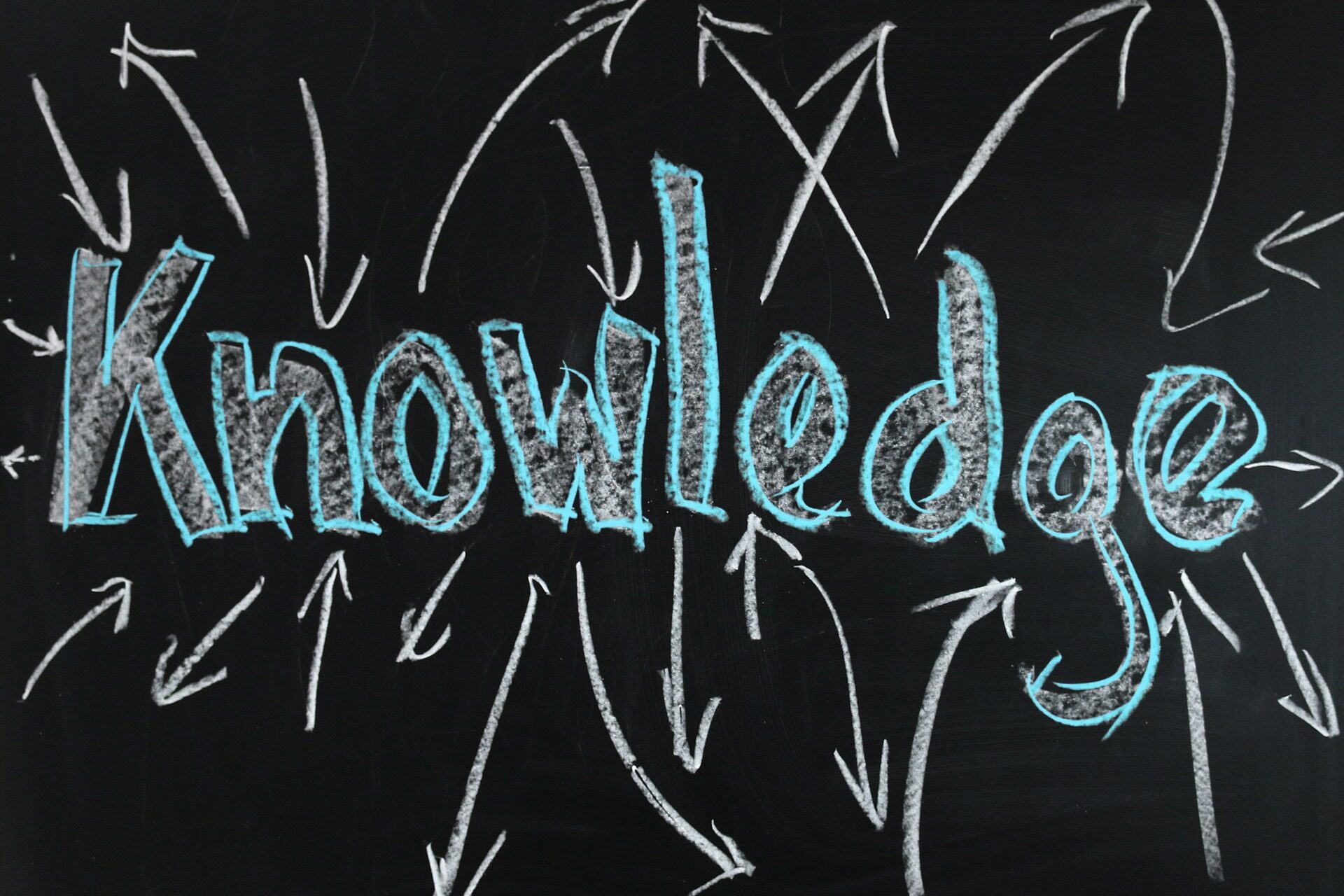 Abbildung einer schwarzen Schultafel mit dem Titel "Knowledge"
