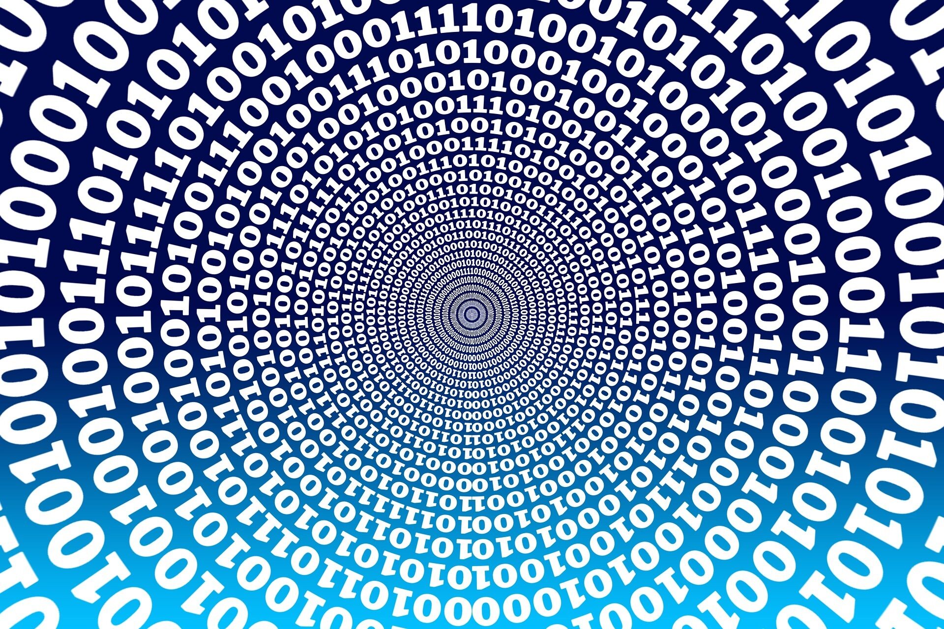 Binärer Code vor blauem Hintergrund als Symbol für Digitalisierung.