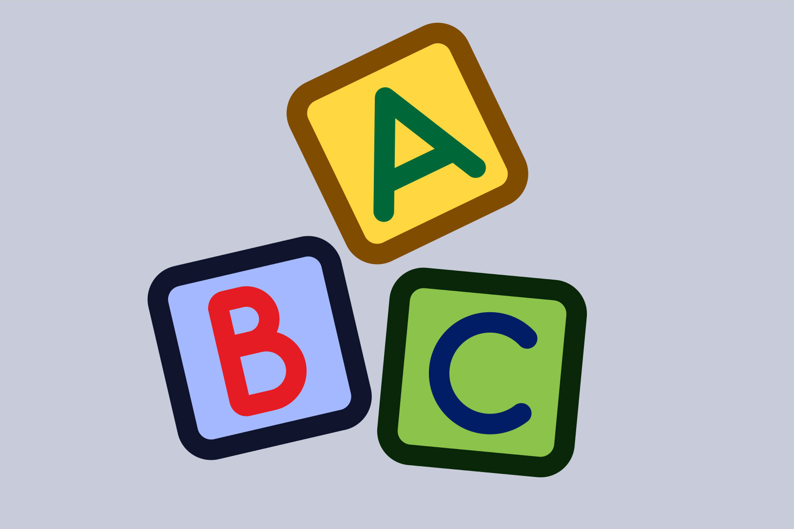 Grafische und bunte Darstellung der Buchstaben A, B, C.