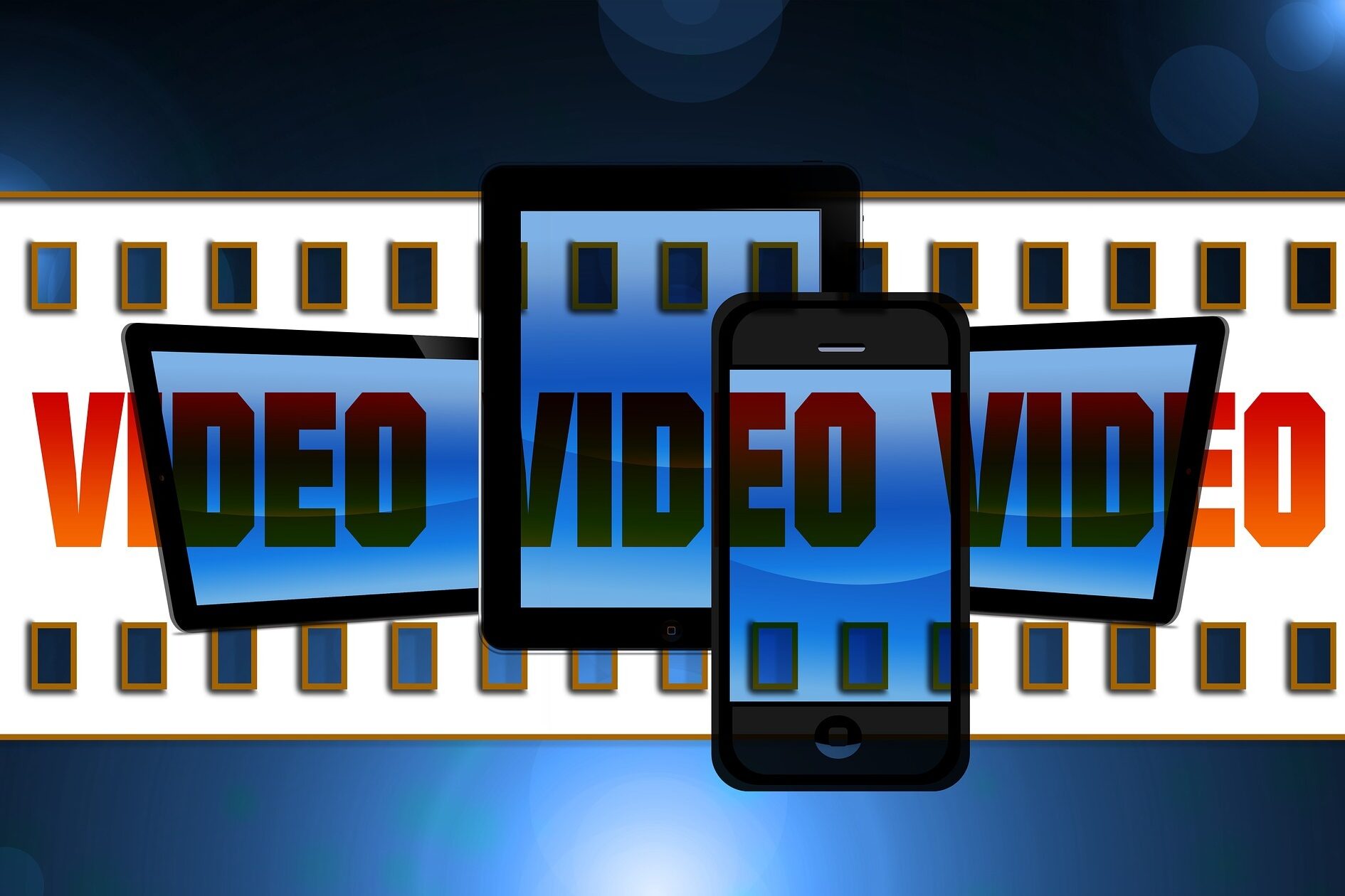 Grafische Abbildung eines Filmstreifens mit der Aufschrift Video.