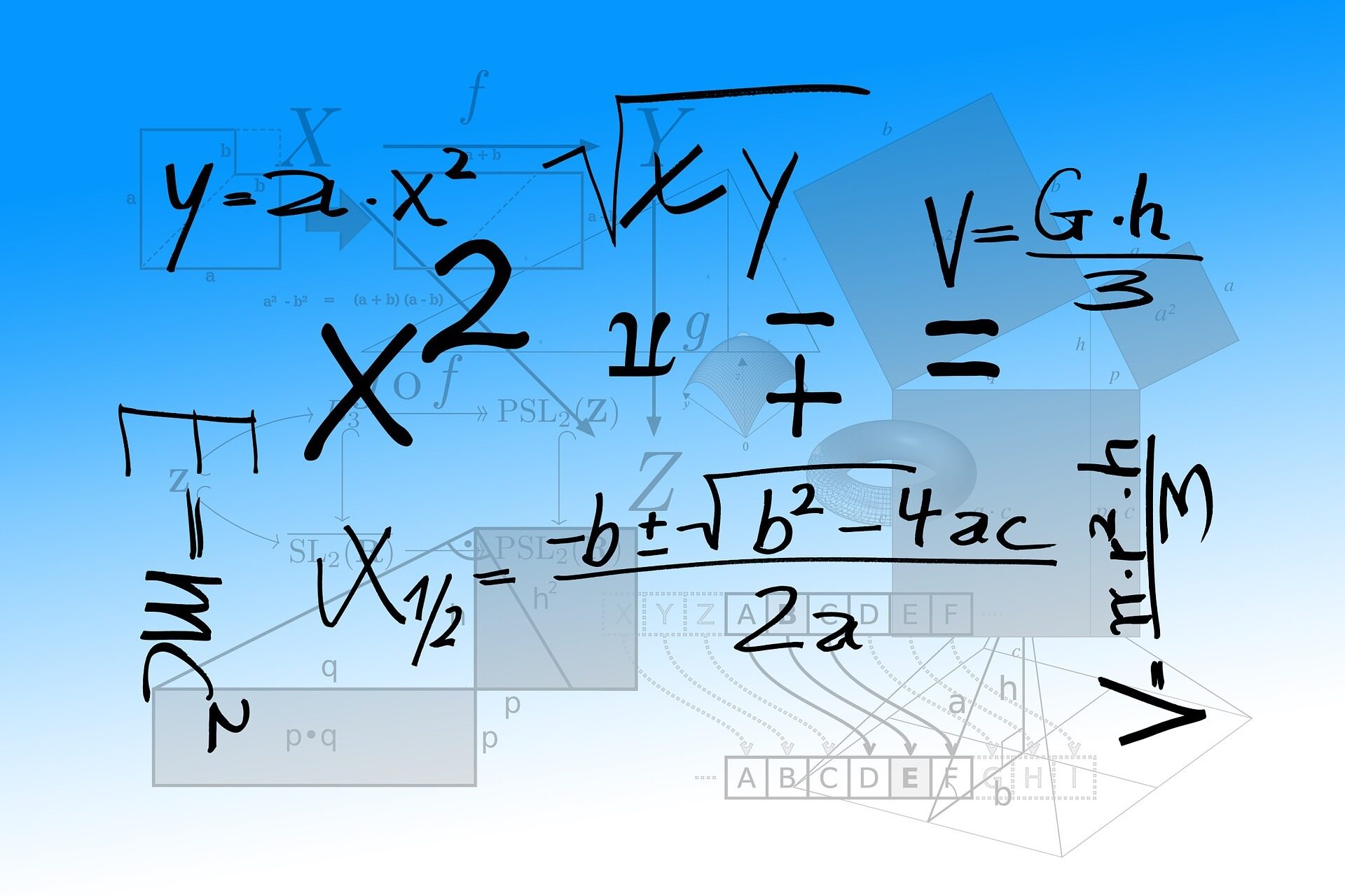 Mathematische Formeln vor blauem Hintergrund.