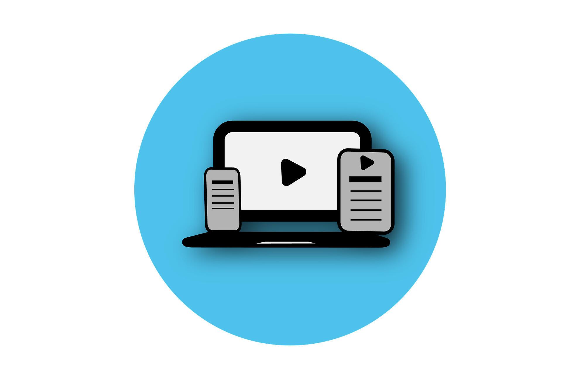 Grafische Darstellung von digitalen Medien: Laptop, Smartphone, Tablet.