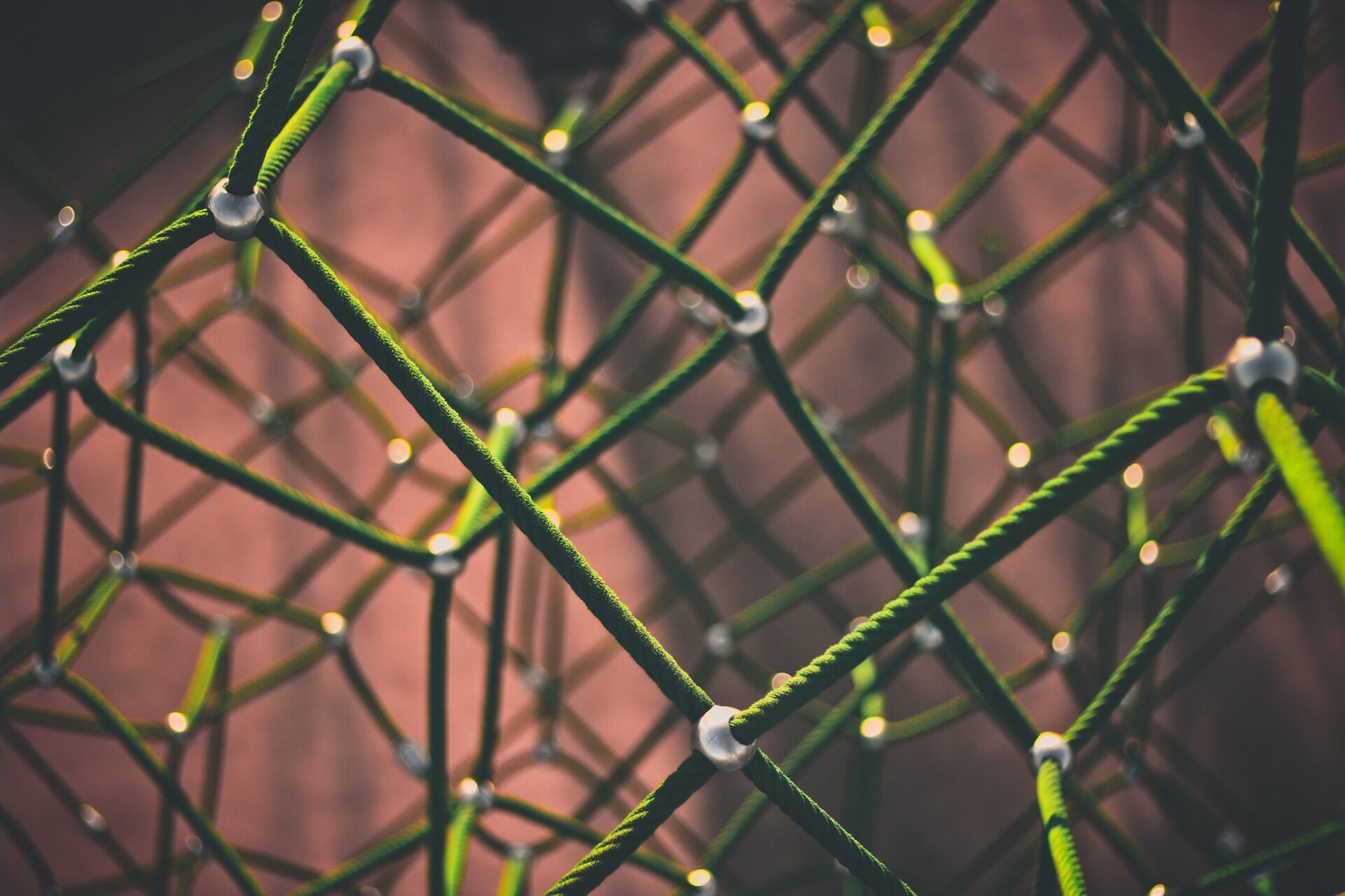 Ein Netz aus grünem Seil zur Veranschaulichung eines Netzwerkes.