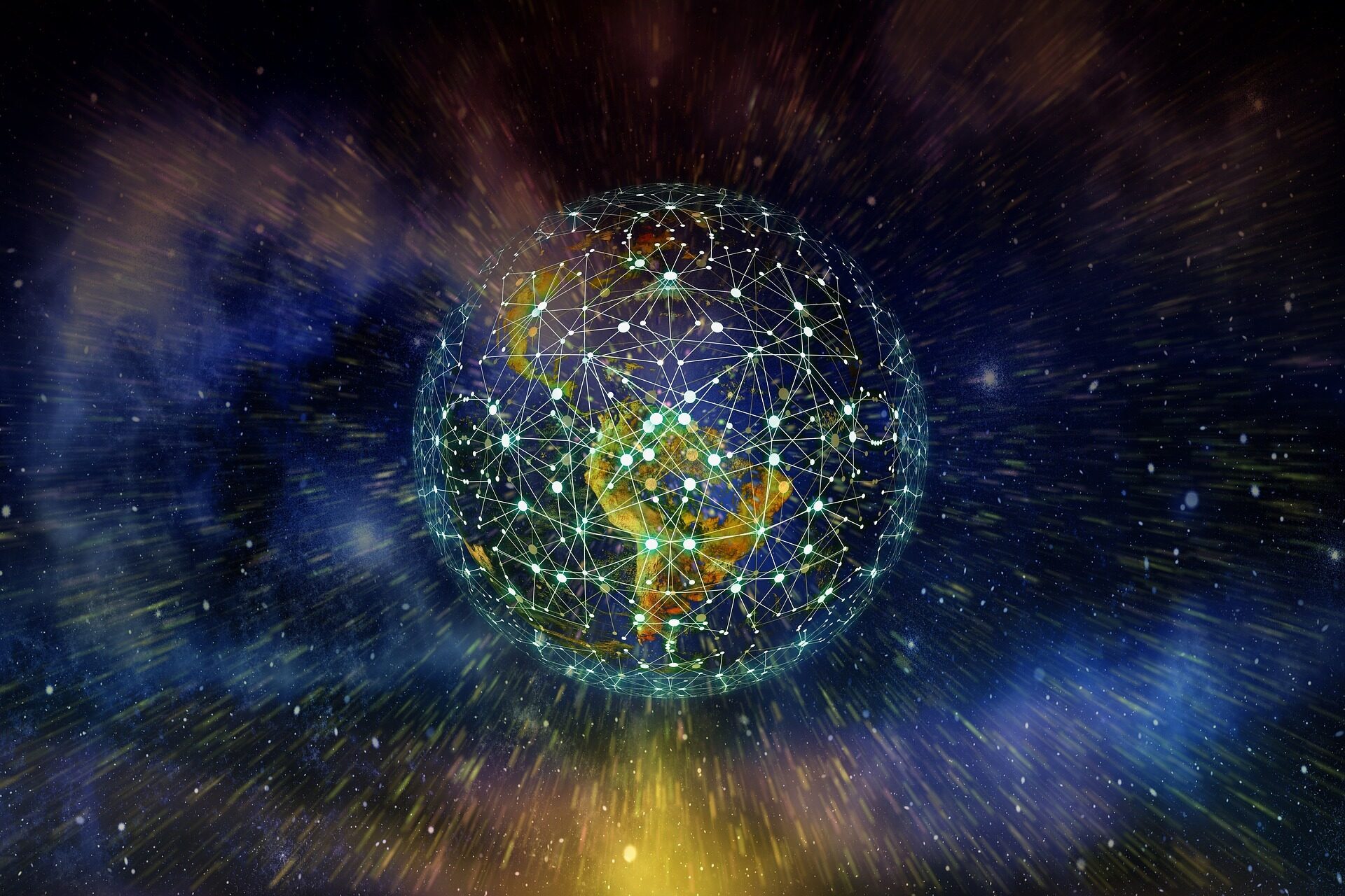 Ein Globus aus Synapsen, der Kontinente umschließt als Veranschaulichung für weltweites Vernetzen und Fördern, für Digitalisierung.