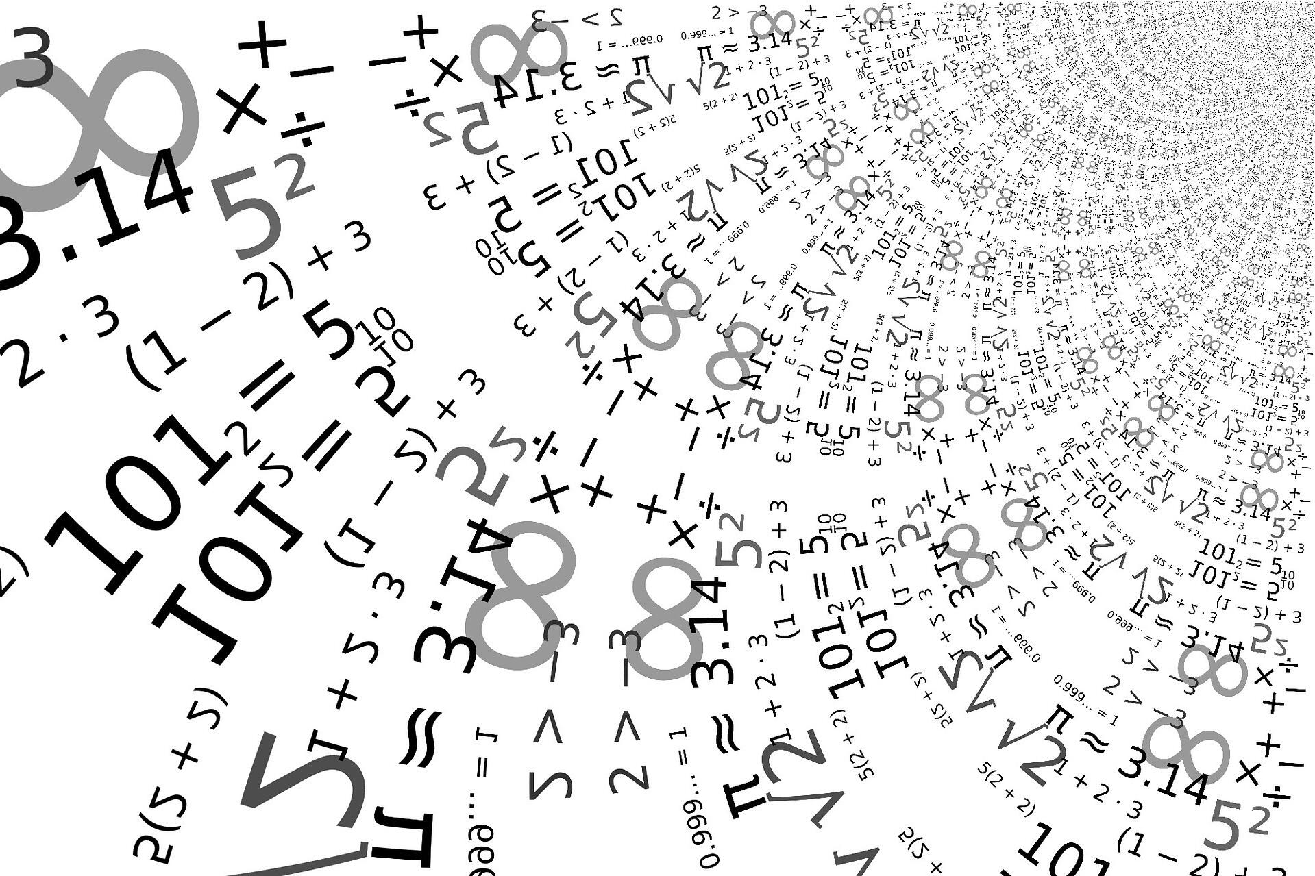 Abbildung von Zahlen und Formeln zur Veranschaulichung von Mathematik und Naturwissenschaften.