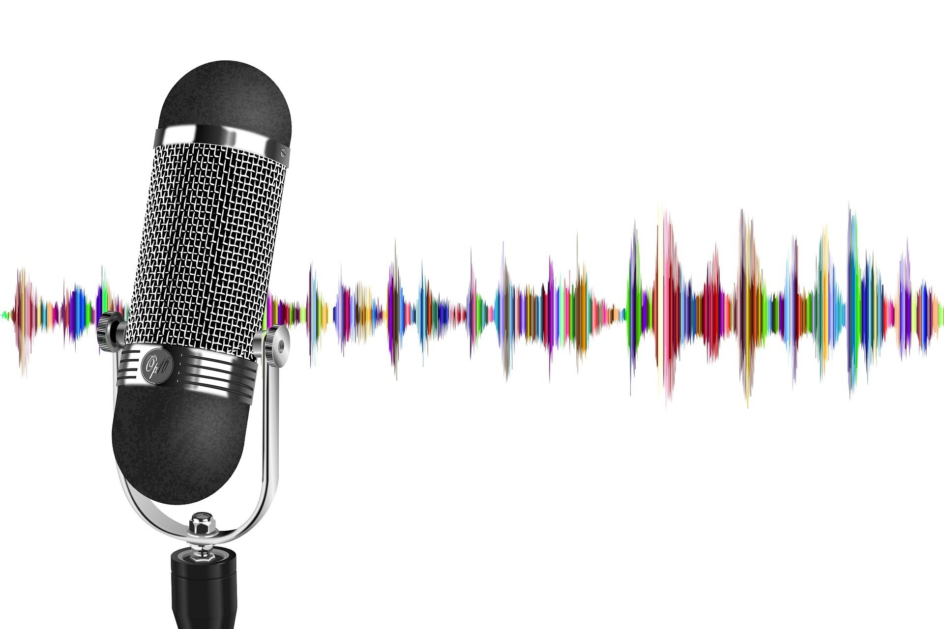 Abbildung eines Mikrofons vor Schallwellen als Veranschaulichung eines Podcasts.