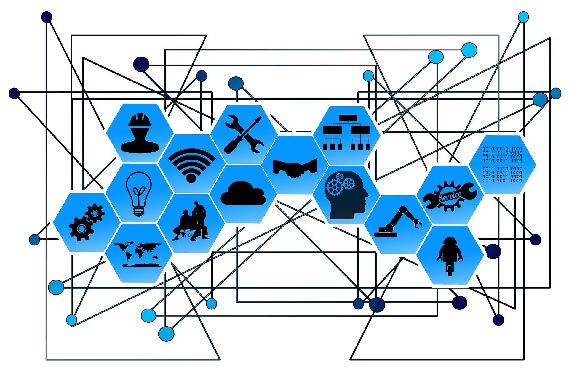 Grafische Zeichnung mit Icons zur Veranschaulichung des Faches Informationstechnik