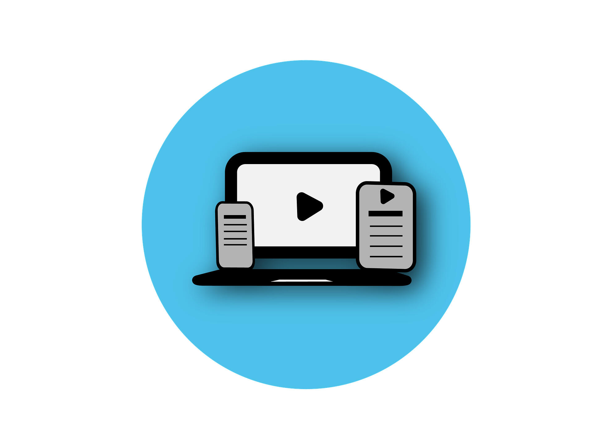 Grafische Darstellung von digitalen Medien: Laptop, Smartphone, Tablet.