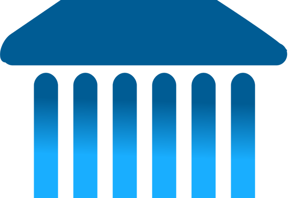 Grafische Darstellung eines Hauses mit Säulen als Symbol für Börse
