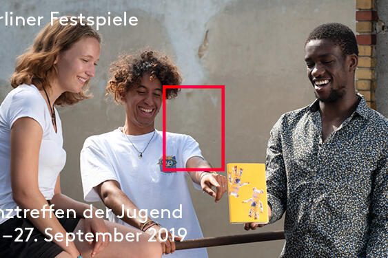 Abbildung von drei jungen Erwachsenen mit dem Hinweis auf das Tanztreffen der Jugend