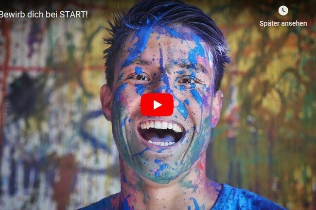 Erste Bildsequenz zum Video der START-Stiftung mit der Abbildung des Gesichtes eines lachenden Mannes